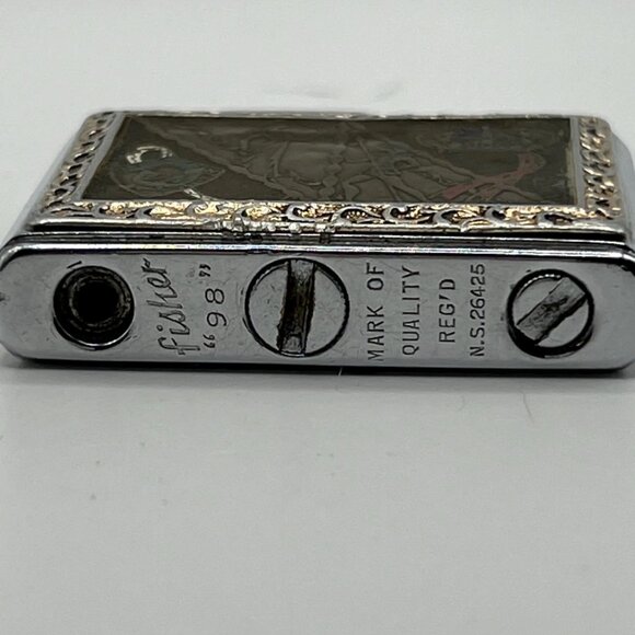 Vintage Fisher 98 lighter with copper front design. Made in Japan - Picture 3 of 7